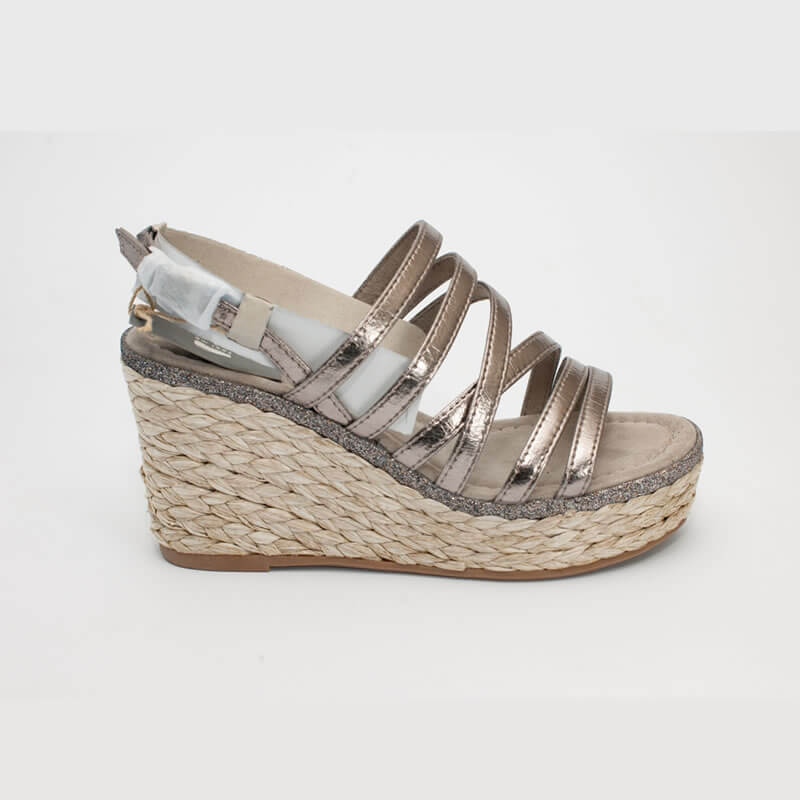 Sandali donna con zeppa 70 colore peltro